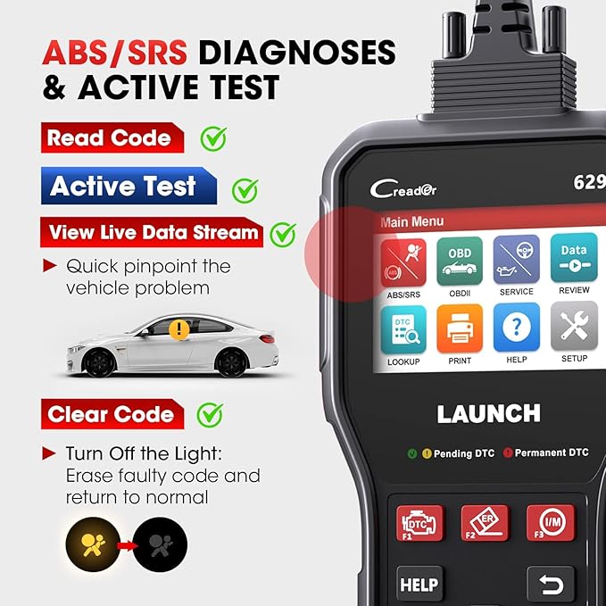LAUNCH CR629 OBD2 Scanner ABS SRS Scan Tool with Active Test, 3 Service Oil/SAS/BMS Reset Tool, Full OBD2 Functions Car Code