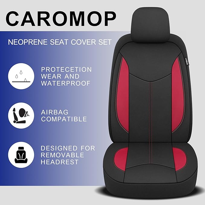 CAROMOP Neoprene Car Seat Cover 2 Front Seats, Waterproof Seat Covers for Cars, Universal Fit for Most Car Interior Covers-Se