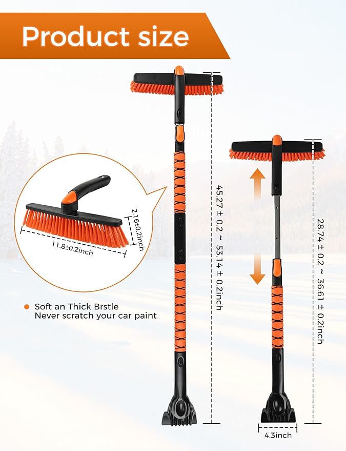 59" Ice Scrapers for Car Windshieldand Extendable Snow Brush with Foam Grip and 360° Pivoting Brush Head for Christmas Car Auto Truck SUV