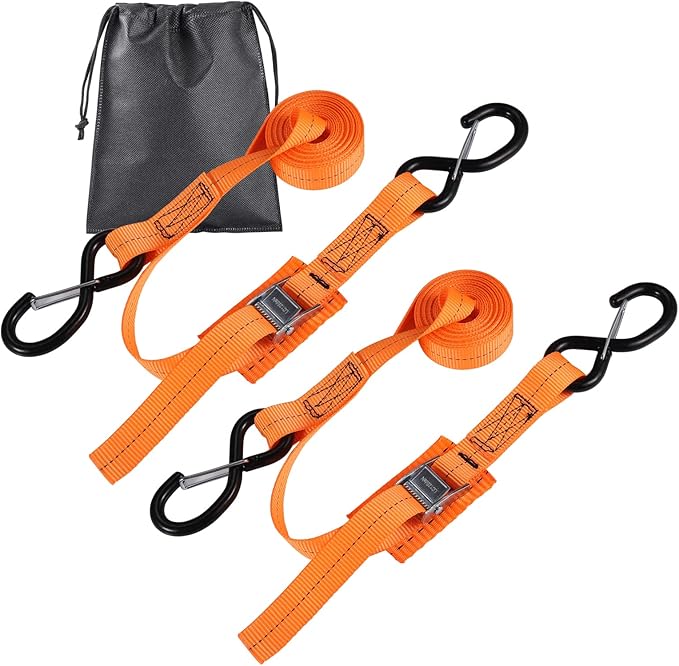Upgraded 1'' x 8' Tie Down Straps, Cargo Roof Rack Strap Cam Buckle with Hooks, Heavy Duty Secure Strap, Orange - Pack of 2