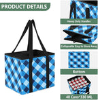 Blue Checkered Reusable Grocery Bags Large Shopping Tote Bag with Reinforced Bottom Board, Water Resistant Foldable Storage B