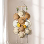 Macrame Hat Hangers for Wall Wide Brimmed Hat Holder Storage 10 Clips Hat Rack Organizer for Wall Display Boho Decor for Fedo