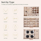 Dajasan Jewelry Box Organizer, 3-Tier Jewelry Storage Organizer with 2 Drawers, Large Jewelry Boxes for Women, PU Leather Sur