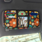 Car Sun Visor Storage Bag,Hippie Flower Design Car Accessories with Zipper Visor Storage Pouch Tactical Panel Adjustable Straps for SUV Truck