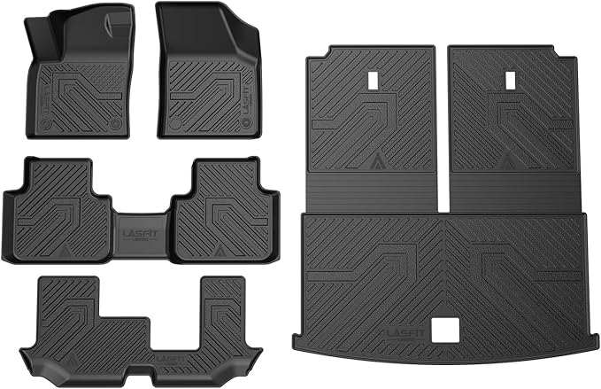 LASFIT Floor Mats for Volkswagen VW Atlas 2019-2026 7 Seats(Bench Seating), All Weather TPE Custom Fit 3 Rows Floor Liners and Backrest & Trunk Mats for VW Atlas Accessories Full Set Car Mats, Black
