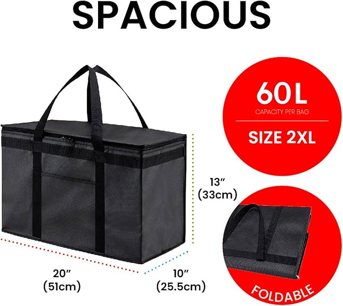 NZ home Insulated Bags for Food Delivery (2XL) Grocery Shopping Cooler Bag, Pizza Delivery, Hot & Cold Catering Tote, Reusable, Foldable & Heavy Duty (Blue)