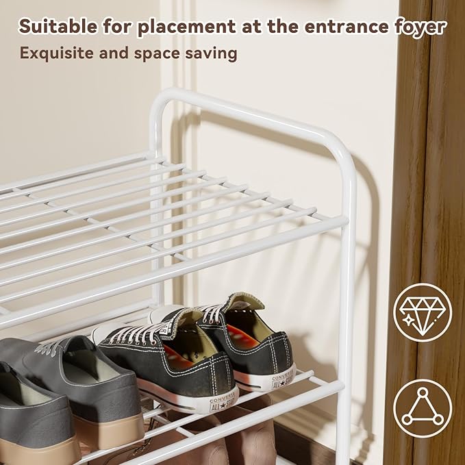 2 Tier Stackable Shoe Rack, 32.5" Wide All Metal Free Standing Shoe Storage Organizer for Entryway, Closet, White