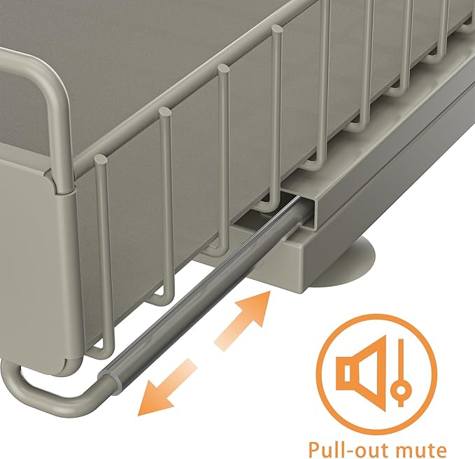 Under Sink Organizer, Single Tier Metal Pull Out Sliding Drawer Shelf for Kitchen Bathroom Cabinet Storage, Sturdy Rack – Gra