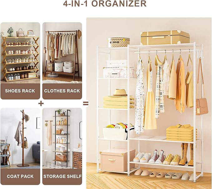 Neprock Clothing Racks for Hanging Clothes with Shelves, Portable Closet System Organizer Garment Rack for Clothes Storage, M