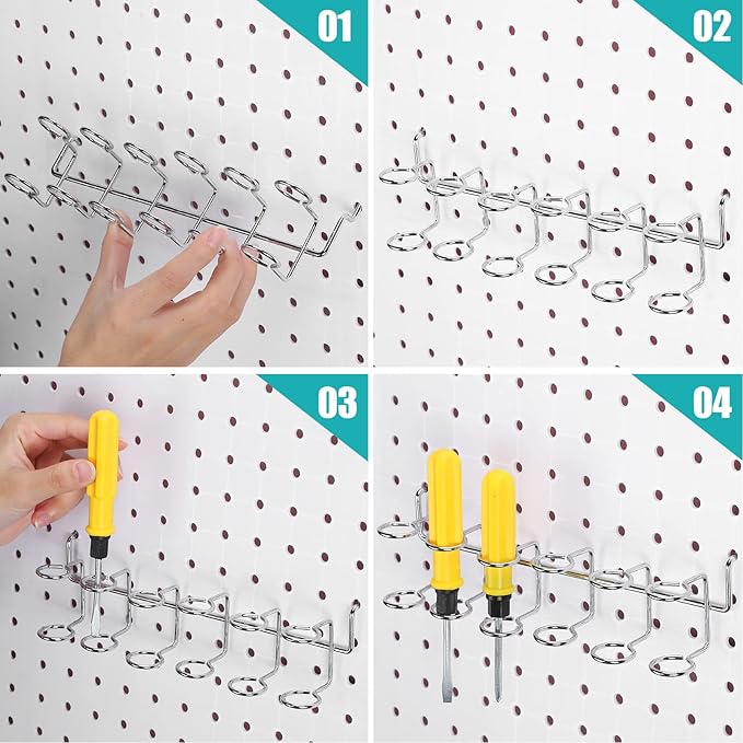 Coume 6 Pcs Pegboard Screwdriver Holders Organizer Pegboard Plier Holders Stainless Steel Peg Board Tool Utility Hooks Access