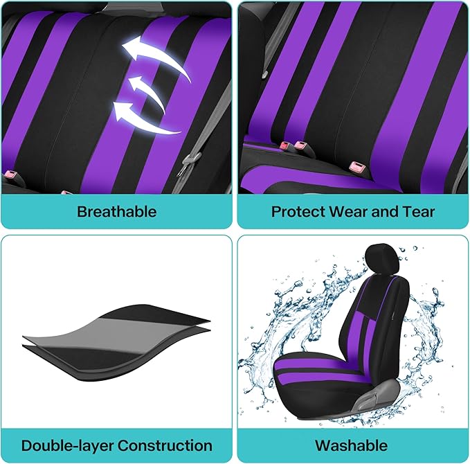 FH Group Car Seat Cover Full Set Striking Striped Car Seat Covers with Front Seat Covers and Rear Split Bench, Universal Fit 