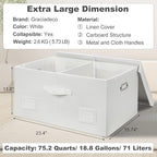 Graciadeco 75 Quarts Extra Large Decorative Storage Bins with Lids, 1 Pack White Collapsible Storage Bins with Lids, Stackabl