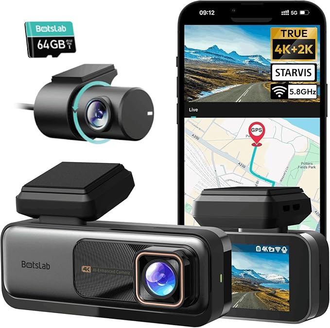 BOTSLAB 4K Dash Cam Front and Rear, 170° Ultra Wide 4K+2K Dashcam with ADAS, Night Vision, 24/7 Parking Mode, Sony STARVIS Se