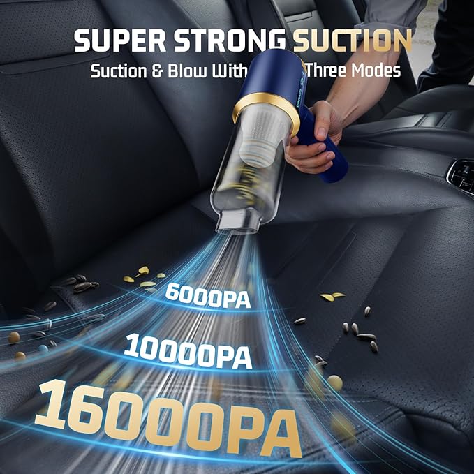 Car Handheld Vacuum Cordless: Car Vacuum Cleaner with 16000Pa Ultra-Strong Suction, Brushless Motor & HEPA Filter - Lightweig