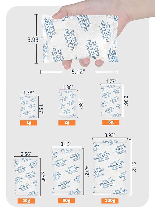 20 Gram (80 Pack) Color-Indicating Silica Gel Packets, Premium Food Grade Desiccant - Rechargeable Moisture Absorbers for