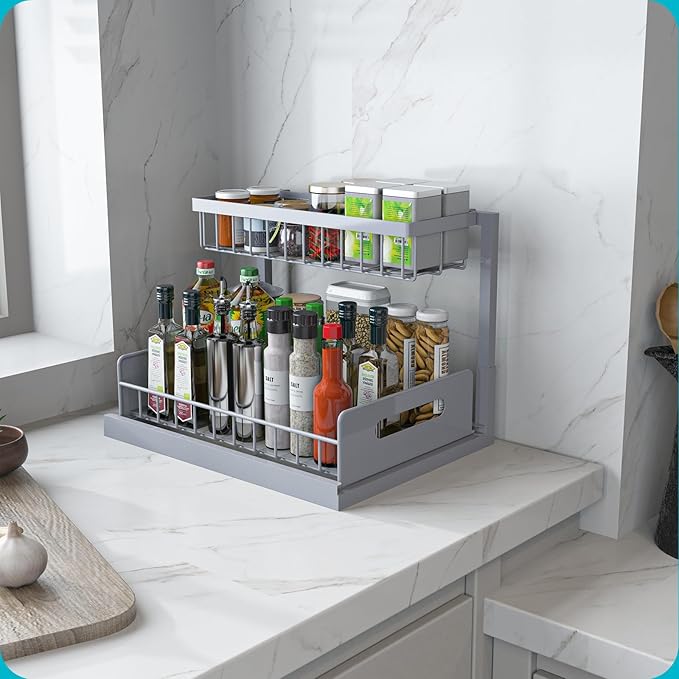 REALINN Under Sink Organizer, Pull Out Cabinet Organizer 2 Tier Slide Out Sink Shelf Cabinet Storage Shelves, Storage for Kit