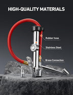 AstroAI 25.6'' Heavy-Duty Tire Pressure Gauge with Inflator, Dual Head Chuck ANSI B40.1 Accurate Tire Inflator with Pressure Gauge, 10-120PSI, Compatible with 1/4" NPT Air Compressor