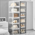Attelite Upgrade 12pack Shoe Box Storage Containers,Thicken Sturdy Clear Stackable Plastic Shoe Organizer Box with Magnetic D
