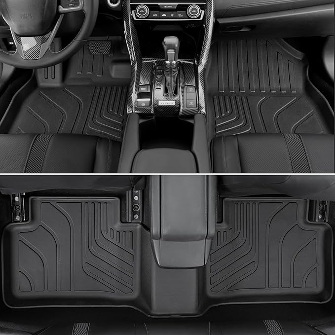 Floor Mats for Honda Civic 2016-2021, All Weather Floor Mats Trunk Cargo Liner and Door Sill Guards Accessories, Full Coverage Set (Fit Sedan Models)