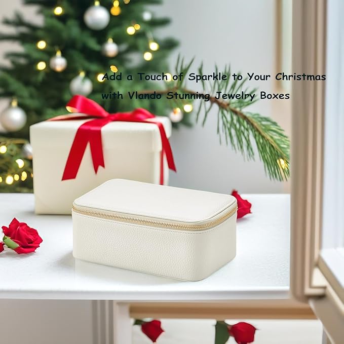 VLANDO Travel Jewelry Box Organizer – Portable PU Leather Jewelry Case with 6/8/12 Zippered Pouches, Compact Storage for Earr