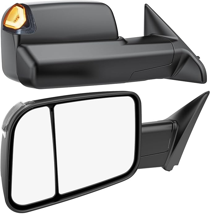 Power Heated Tow Mirrors Compatible with 2019-2024 Dodge Ram 1500 Only (Not fit Classic), Manual Flip & Fold Tow Side Mirrors w/Blind Spot Detection, Turn Signal, Puddle Light, Temp Sensor