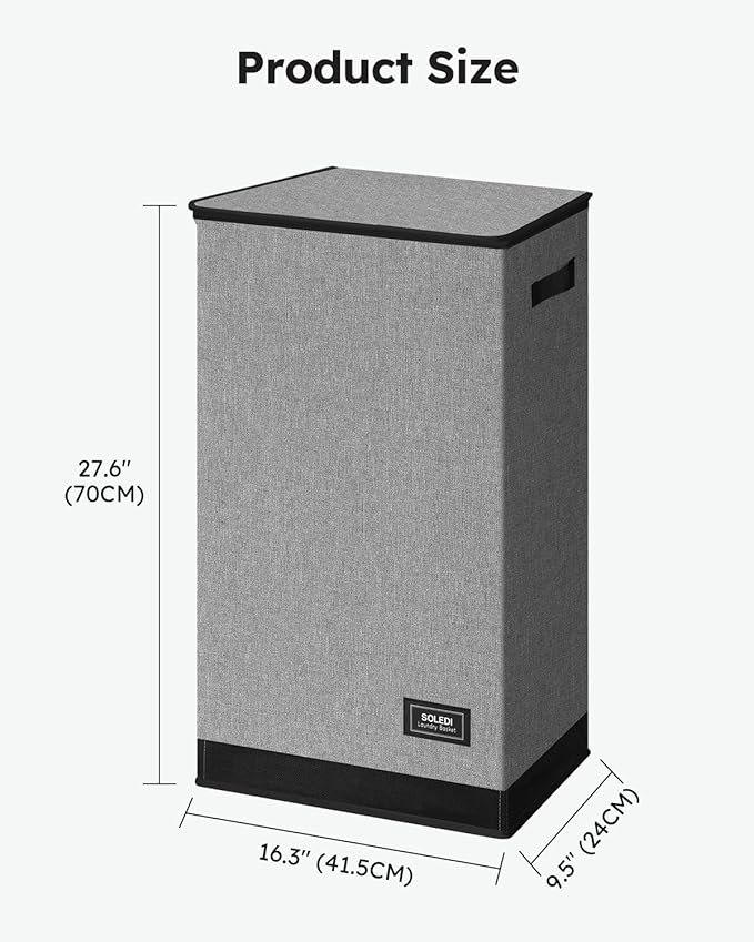 SOLEDI Slim Laundry Hamper with Lid, Narrow Laundry Basket with Removable Bags, Dirty Clothes Hamper with handle, Small Hampe