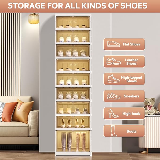 SYNCVIBE Shoe Rack Organizer for Closet Entryway 9 Tiers-18 Pairs Foldable Sneaker Storage Shoe, Collapsible Shoe Cabinet wit