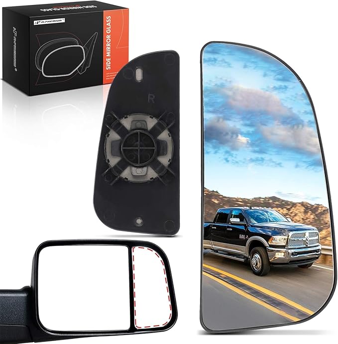 A-Premium Right Passenger Side Lower Mirror Glass - Compatible with 2009-2024 Dodge Ram 1500 2500 3500 - Towing Mirror Convex with Backing Plate, Replace# 68067730AA