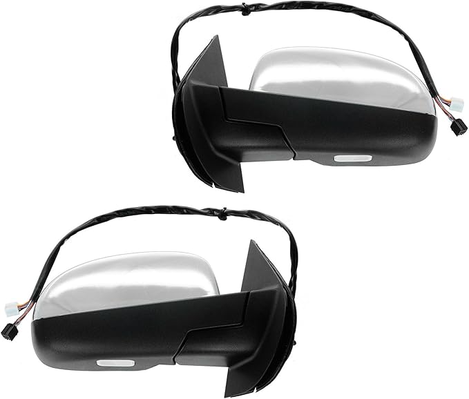 TRQ 2 Piece Driver and Passenger Side Mirror Assembly Set Electric Adjustment Heated Memory Chrome Compatible with 2007-2008 