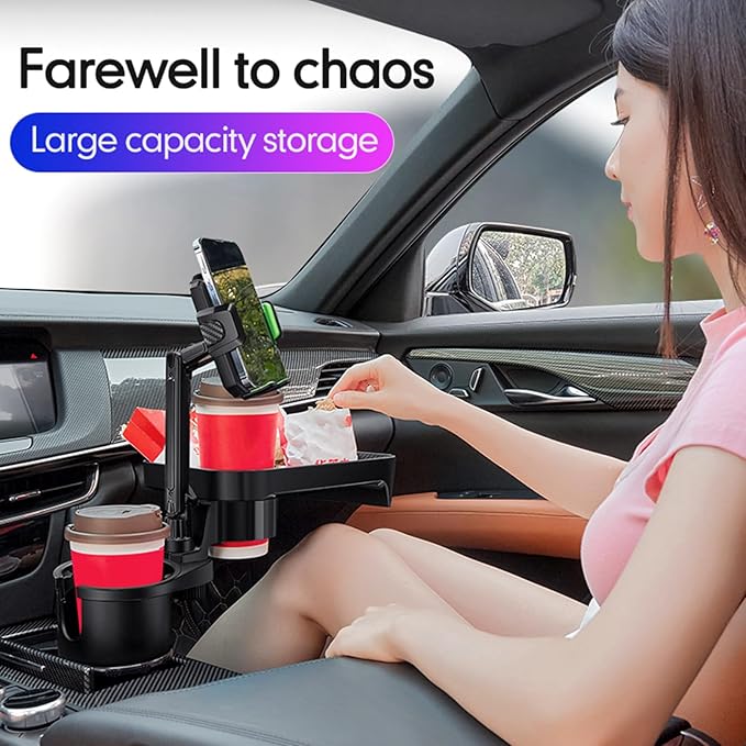 Car Cup Holder Multifunctional Cup Holder Expander with ° Rotation Tray Mobile Phone Holder Adjustable Base to Front Back Sea