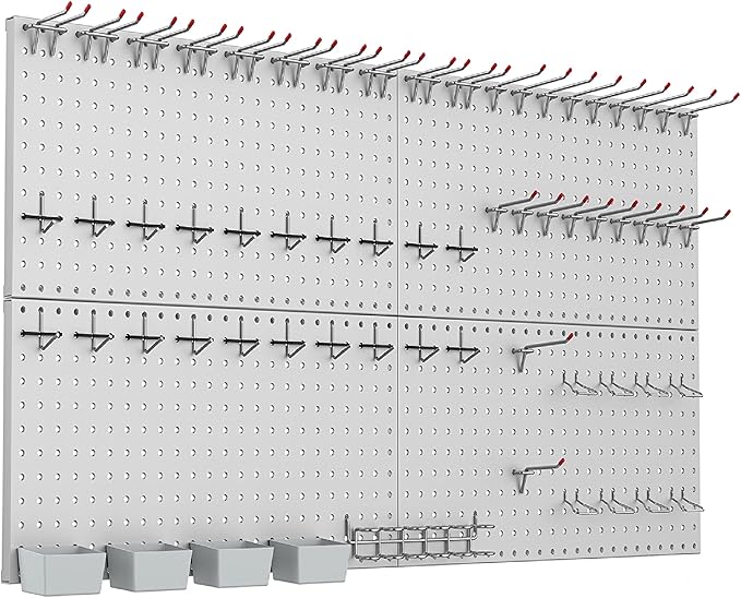 WALMANN Metal Pegboard Kit with Accessories for Wall Garage Tools Storage Pegboard for Garage, Workbench, Modular Peg Board T