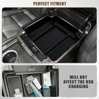 Muslogy for 2021-2026 Yukon Tahoe Suburban Center Console Tray Middle Organizer ABS Armrest Storage Box Compatible with GMC Yukon Tahoe Suburban 2021-2025 2026 Not for Sliding Console(Black)