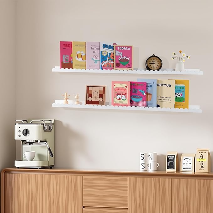NEXHOME RPO Pine Wood Floating Shelves for Wall, 2-Pack 36 Inch Kids Nursery Book Shelves, Multi-Scene Wall Decor Solid Stora