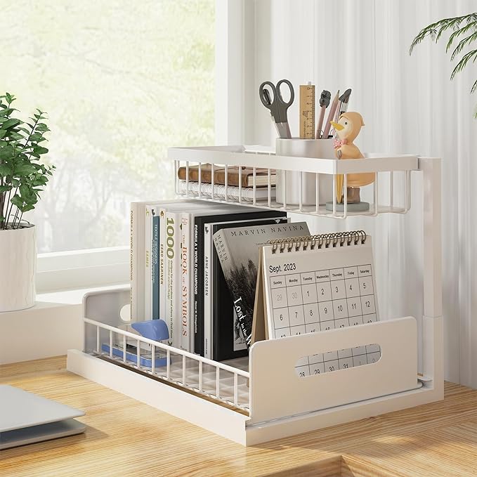 REALINN Under Sink Organizer, Pull Out Cabinet Organizer 2 Tier Slide Out Sink Shelf Cabinet Storage Shelves, Under Sink Stor