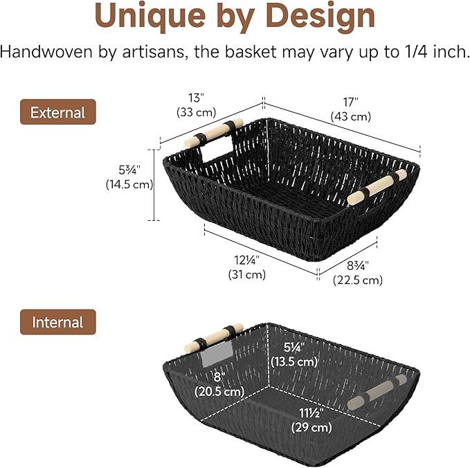 StorageWorks Large Wicker Storage Basket for Organizing, Toilet Paper Baskets for Shelf, Paper Rope Storage Baskets with Wood
