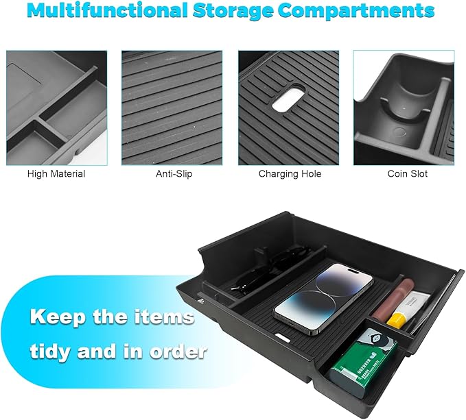 Upgrade Center Console Organizer Compatible with 2025 2026 Ford Expedition Active/Platinum/Tremor/King Ranch - Middle Armrest Storage Box Insert Tray Adopt ABS Material (Not for the 2023-2024 Model)
