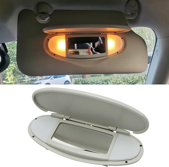 Compatible Mini Cooper Sun Visor Illuminated Mirror Cover R55/56/60, 1PCS Beige Vanity Mirror Buckle Cover