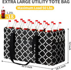 GhvyenntteS Extra Large Utility Tote Bag - Stand Up Utility Tote with Metal Wire Frame & Hard Bottom Board, Reusable Grocery Bags With Handles for Storage, Picnics, Beach, Pool, Laundry, Car, Camping