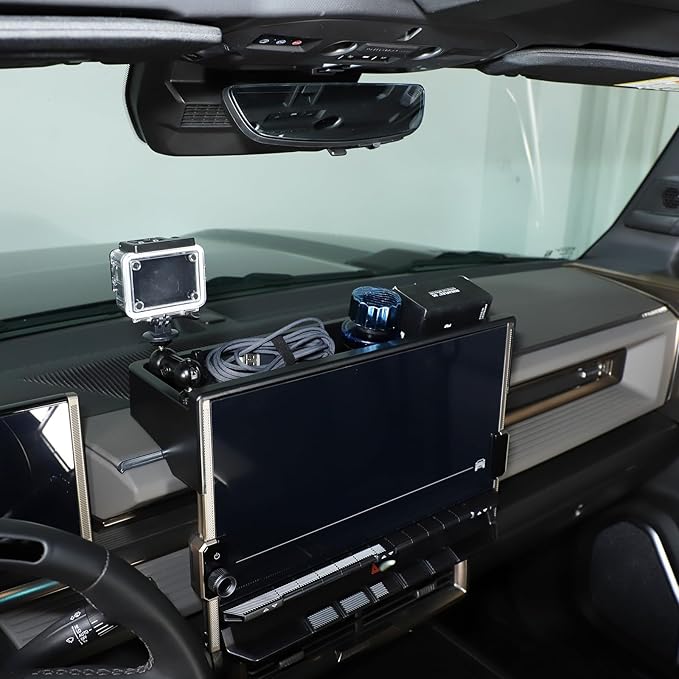 Center Console Dash Cam Mount&Dashboard Storage Tray for Hummer EV Accessories 2022-2025 2026 SUV Pickup ,Rotatable Car Dash Cameras Mount Holder Box Organizer,Mount Fit for Action Camera (G)