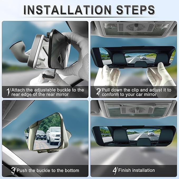 LivTee Anti Glare Rear View Mirror, Universal 12'' (305mm), Wide Angle Panoramic Convex Rearview Mirror, Clip-on to Original to Eliminate Blind Spot and Antiglare for Cars SUV Trucks