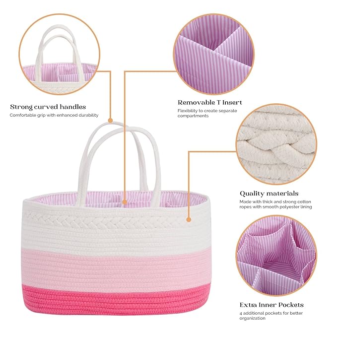 luxury little Diaper Caddy Organizer, Large Cotton Rope Nursery Baby Basket, Changing Table Organizer for Baby Diaper Storage