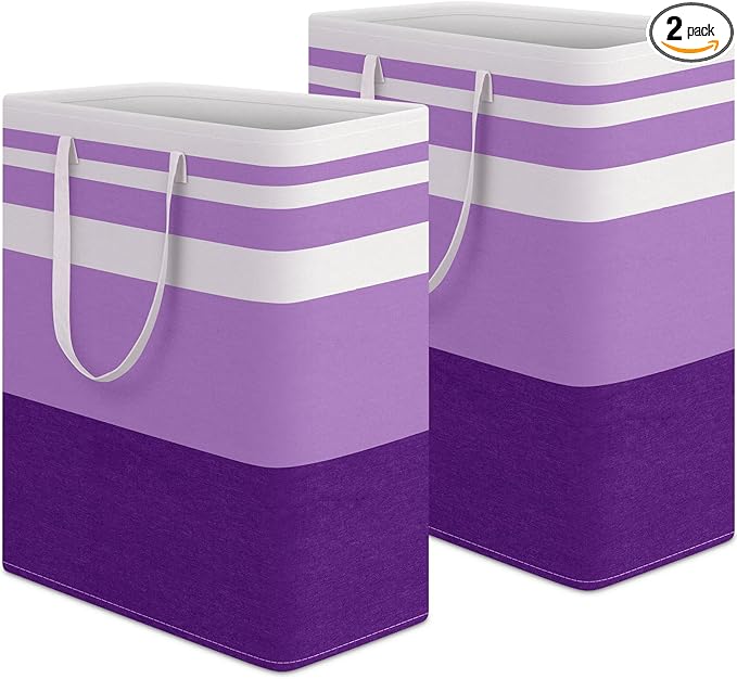 HomeHacks 2 Pack Large Laundry Baskets, Waterproof, Freestanding Laundry Hampers, Collapsible Clothes Hamper with Reinforced 