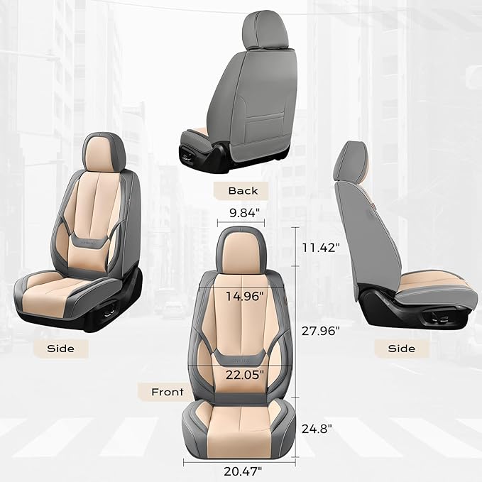 Coverado Seat Covers, Car Seat Covers Front Seats, Leather Seat Covers for Cars, Car Seat Protector Waterproof, Gray Car Seat