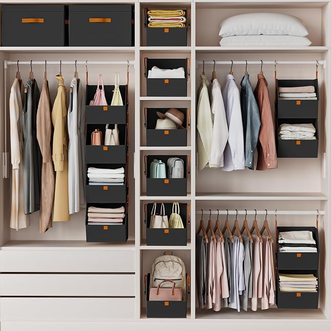 Homsorout Hanging Closet Organizer 4 Tier - Clothes Hanging Shelves, Space-Saving Closet System, Fabric Storage Bins Bedroom 