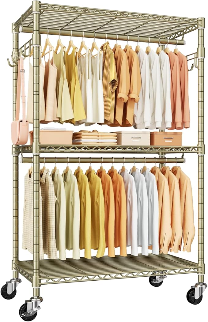 ULIFHOME P1 Rolling Clothes Rack, Portable Wardrobe Closet with Wheels, Heavy-Duty Closet Clothing Rack for Hanging Clothes, 