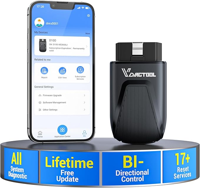 OBD2 Scanner Bluetooth Vdiagtool D100, Bidirectional Scan Tool Wireless - Full System Diagnostic With 17 Resets, Lifetime