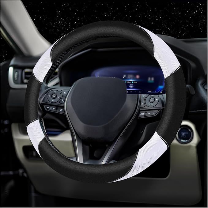 Soft Leather Steering Wheel Cover with Breathable Design and Anti-Slip Grip, Fully Compatible with Tesla, Toyota, Honda, Niss