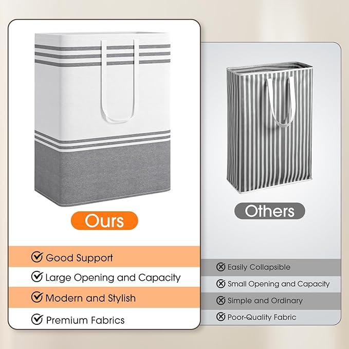 3 Pack Large Laundry Baskets, Laundry Hampers, Freestanding Waterproof Collapsible Clothes Bag with Extended & Reinforced Han