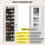 20-25 Pairs Over the Door Shoe Organizer, Clear Pockets Shoe Rack for Closet Door, 10-Tier Hanging Shoe Rack for Boots, Behin