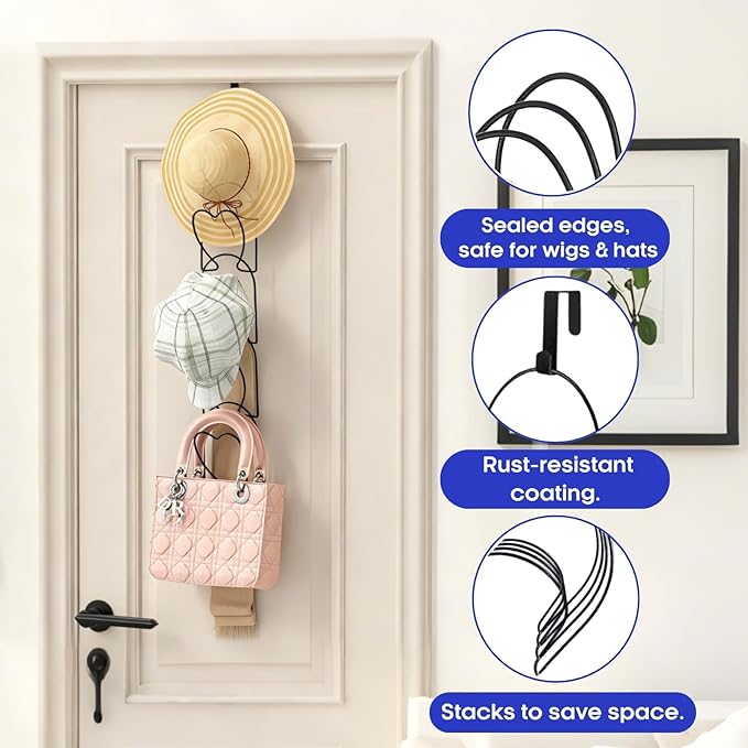 LINFIDITE 15 PCS Baseball Hat Rack Hanger Holder Organizer Flexible Multi Hook Wall Mounted Over Door Cap Display Storage Rac